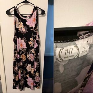 Maurices Black Dress with Pink and Cream Floral Design